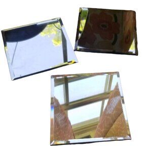 Set of 3 Table Mirror Candle Holders Luminessence Square 5" Beveled